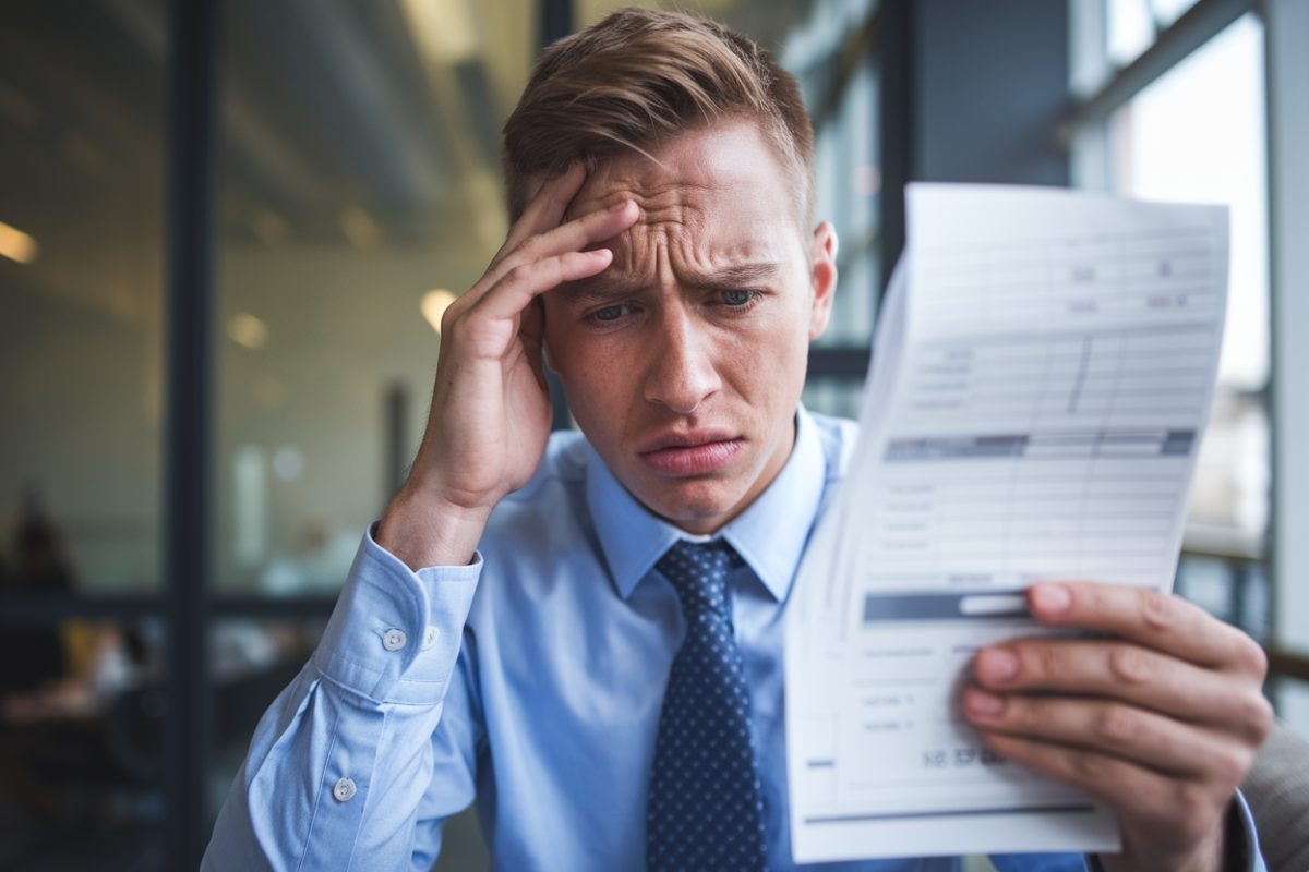 Un salari&eacute; pr&eacute;occup&eacute; examine sa fiche de paie.