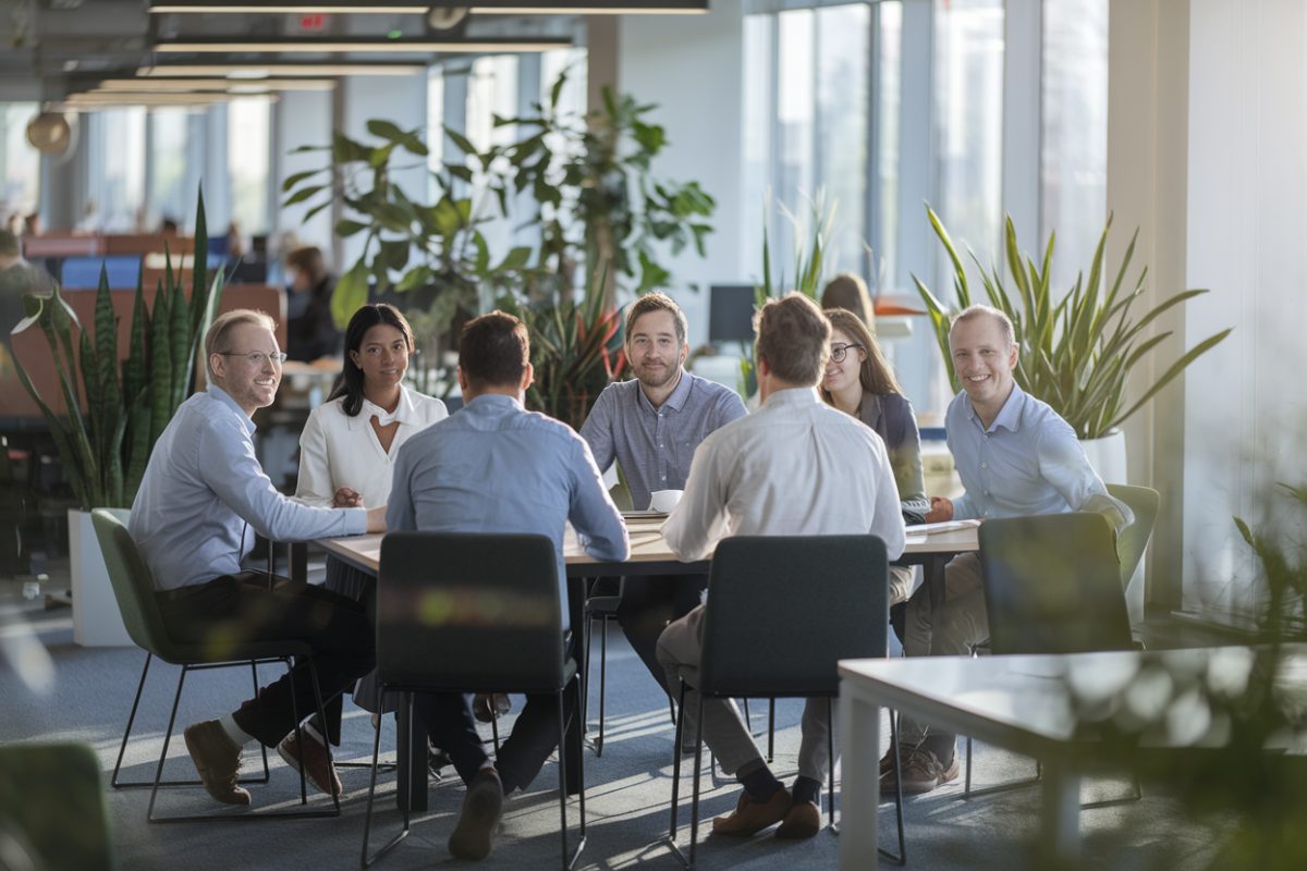 Groupe diversifi&eacute; d'employ&eacute;s en r&eacute;union de travail
